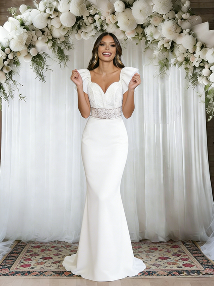 White Mermaid Straps Lace Wedding Dress