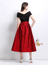 Off the Shoulder Stitching Jacquard Dress