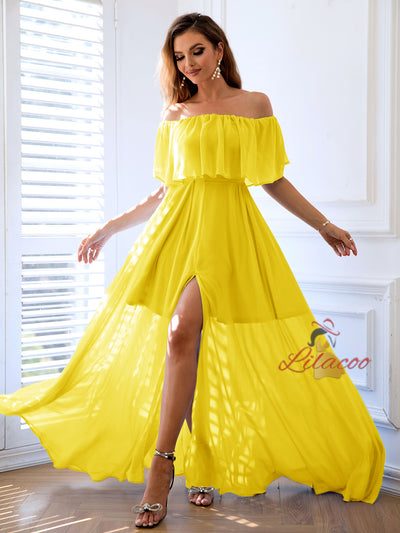 Off the Shoulder Slit Long Dress