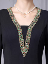 Black Long Sleeve V-neck Mother Of The Bride Dress