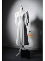 White V-neck Button Wedding Dress