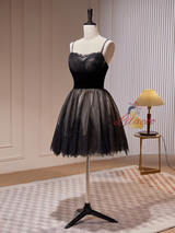 Black Tulle Lace Straps Homecoming Dress