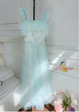 Embroidered Blue Backless Banquet Dress