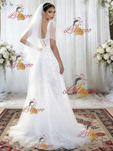 White Tulle Straps Appliques Wedding Dress