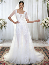 White Tulle Straps Appliques Wedding Dress