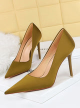high-heeled Shallow-mouth Pointed Satin Shoes