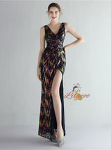 Mermaid V-neck Sequins Split Prom Dress
