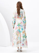 Printed Slim Long Bubble Sleeve Dress