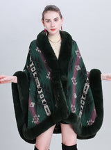 Fashion Fur Collar Jacquard Cloak Shawl