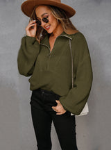 Pullover Zipper Lapel Solid Color Sweater