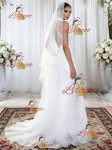White Tulle Appliques Halter Wedding Dress