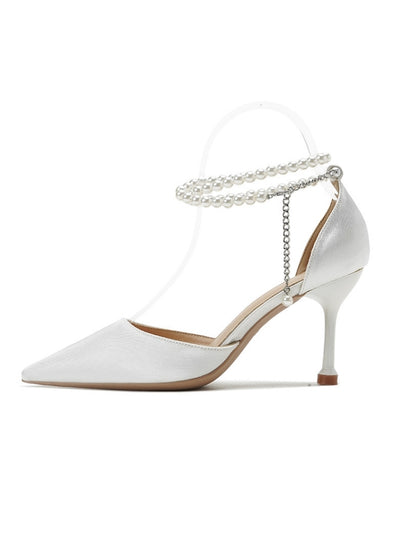 White Pearl Butterfly Pointed High Heels
