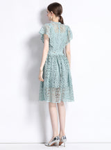 Lace Openwork Flying Sleeve Silm Waist Dress