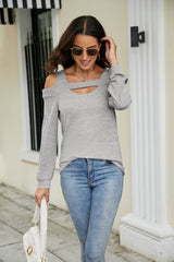 Round Neck Solid Color Long Sleeve Loose Top T-shirt
