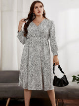 V-neck Long Sleeve Elastic Waist Slim Dress