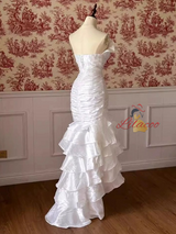 White Mermaid Strapless Pleats Wedding Dress