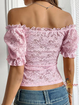 Sexy Openwork Slim Off the Shoulder Lace Top