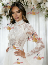 White Tulle Lace Long Sleeve Wedding Dress