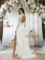 White Tulle Lace Long Sleeve Wedding Dress