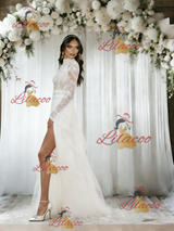 White Tulle Lace Long Sleeve Wedding Dress