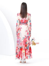 V-neck Slim Long Sleeve Printed Dress