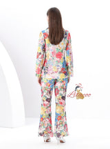 Suit Collar Lace Top Trousers Printed Two-piece Suit