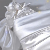 White Satin Pleats Beading Wedding Dress