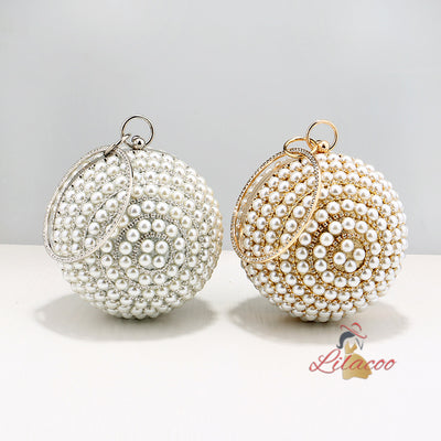 Hand-held Small Round Pearl Dinner Bag