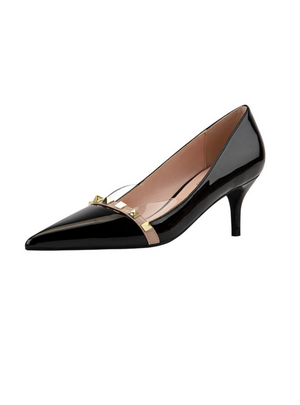 Patent Leather Shallow Mouth Pointed Metal Rivet Shoes