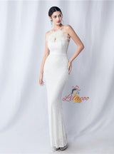 Halter Mermaid Sequins Feather Prom Dress