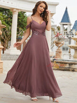 Purple Chiffon Spaghetti Straps Prom Dress