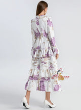 Round Neck Trumpet Long Sleeve Ruffled Dress