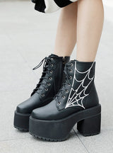 Women's Thick-heeled Thick-soled Cobweb Martin Boots