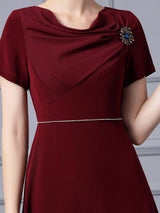 Burgundy Short Sleeve Mother Of The Bride Dress