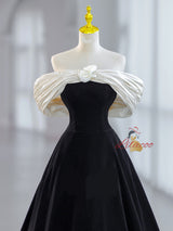 Black Velvet Off the Shoulder Pleats Prom Dress