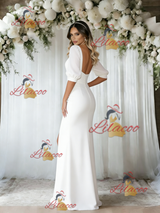 White Mermaid Puff Sleeve Split Wedding Dress