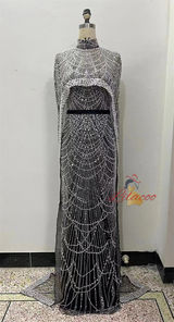 Champagne Tulle Beading Shawl Prom Dress
