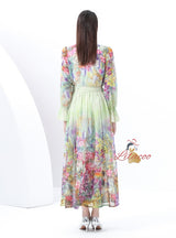 Bow Printed Chiffon Shirt+Skirt Suit