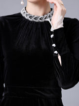 Black Velvet Beading Mother Of The Bride Dress