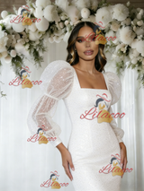 White Mermaid Sequins Long Sleeve Wedding Dress