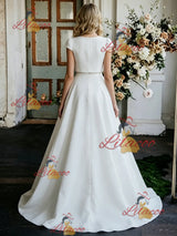 White Cap Sleeve Two Piece Wedding Dress