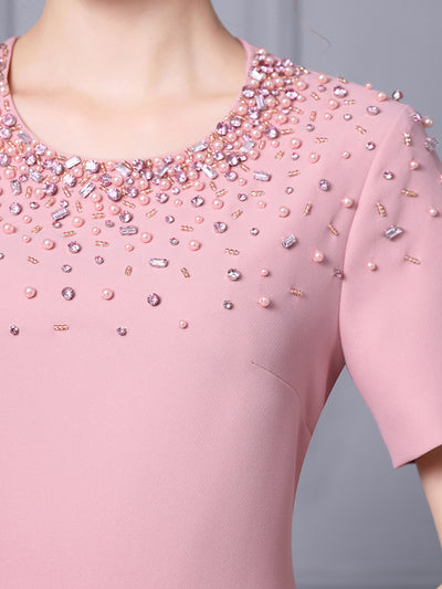 Pink Short Sleeve Mother Of The Bride Dress