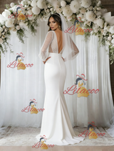 White Mermaid Sequins Long Sleeve Wedding Dress
