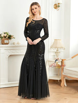 Black Long Sleeve Sequins Prom Dress