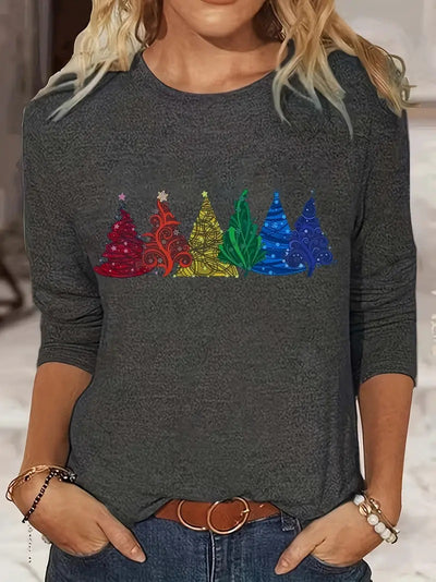 Christmas Print Long Sleeve Leisure T-Shirt