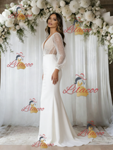 White Mermaid Sequins Long Sleeve Wedding Dress