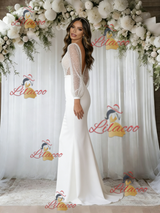 White Mermaid Sequins Long Sleeve Wedding Dress