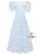 Light Blue Retro Lantern Sleeve Dress