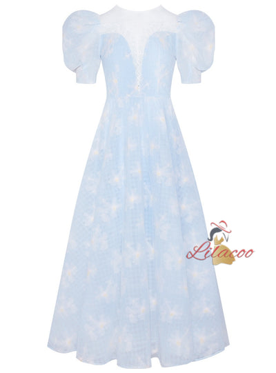 Light Blue Retro Lantern Sleeve Dress