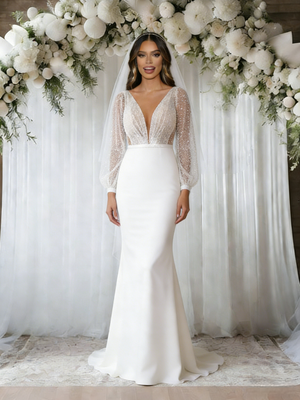 White Mermaid Sequins Long Sleeve Wedding Dress